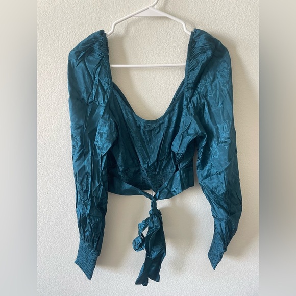 Band of the free teal blue floral long sleeve v neck crop top - Picture 4 of 4
